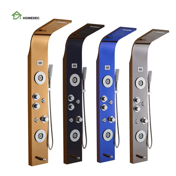 Stylish Gold Stainless Steel Rainfall Shower Panel with Hand Shower & Jets