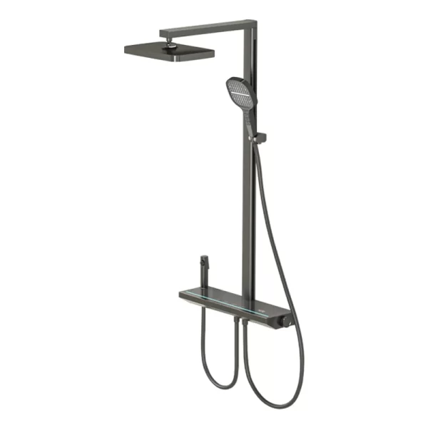 Premium Gun Grey Piano Key Shower System with Brass and Grab Bar