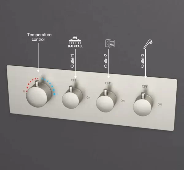 Solid Brass Thermostatic Diverter Valve - 3 Outlet Mixer Shower