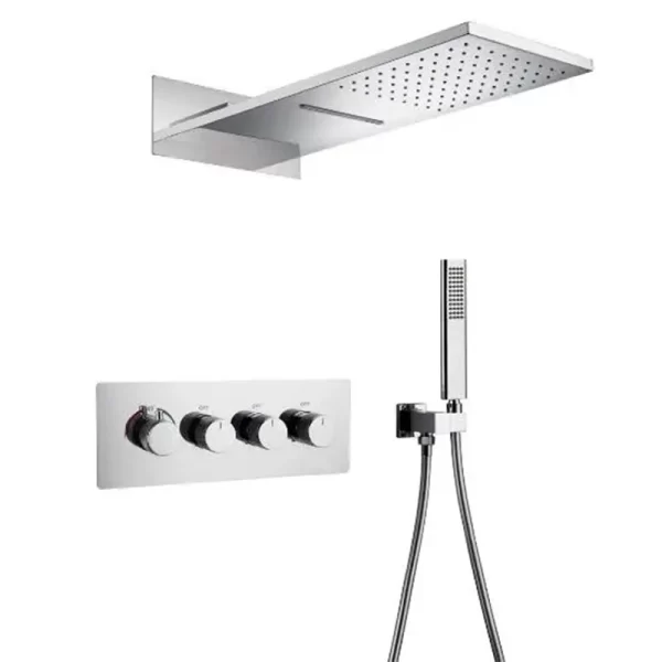 Thermostatic Chrome Waterfall Rain Showerhead Set with Handheld