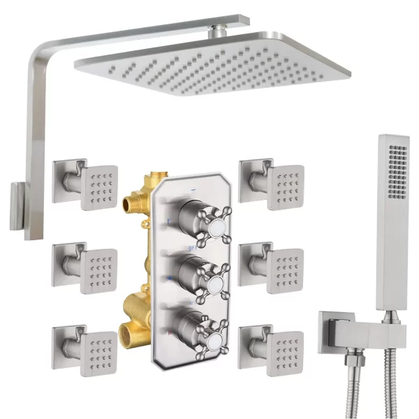 Brushed Nickel 10" Square Wall Mount Showerhead Combo