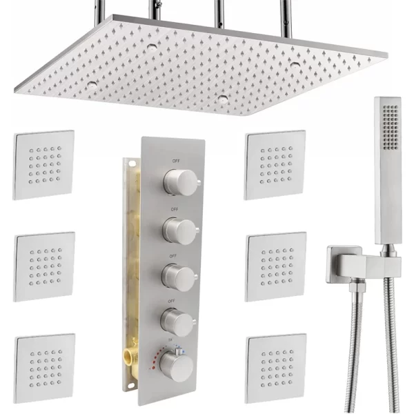 2023 Large 20" Brushed Nickel LED Rainfall Shower Head Spa System
