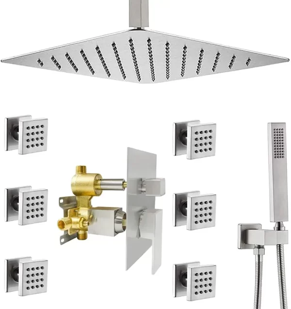 16-Inch Square Rainfall Shower Faucet Set with Body Spray