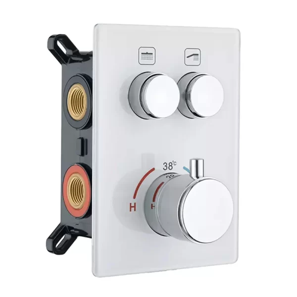 Wall Mounted Tempered Glass 2 Way Thermostatic Shower Mixer Faucet