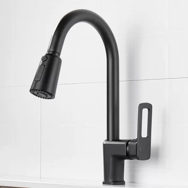 Modern Black Pull Out Kitchen Faucet Mixer