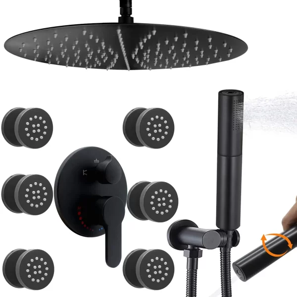 Matte Black 16" Rain Shower Head & Body Jets