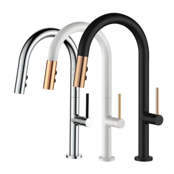 2021 Modern Brass Pull-Out Kitchen Faucet in Black and Rose Gold
