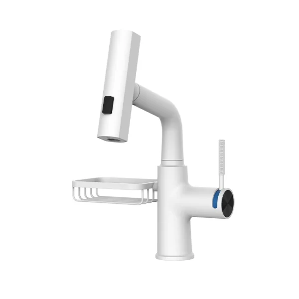 Zinc Alloy Hot & Cold Pull-Out Basin Faucet with Soap Bracket