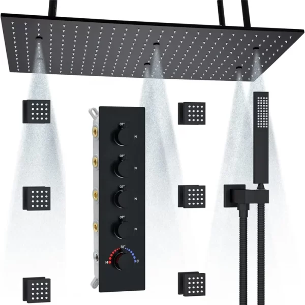 16x32 Inch Ceiling Mounted Shower Faucet Set with Body Jets