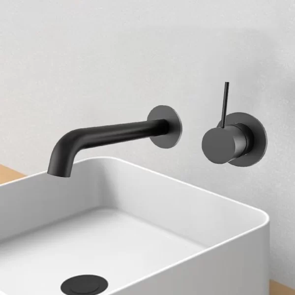 Matte Black Brass Wall Mounted Faucet - Hot & Cold Water Sink Mixer