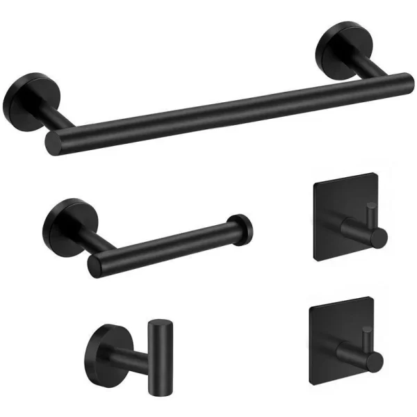 5-Piece Black Stainless Steel Bathroom Accessory Set