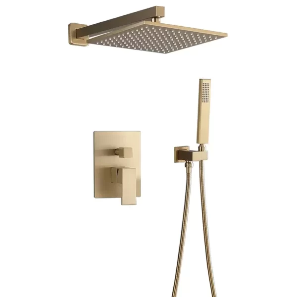 10 Inch Brushed Gold Brass Shower Head Set