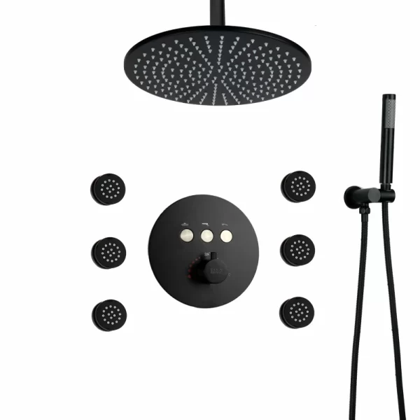 10 Inch Black Round LED Rain Shower System