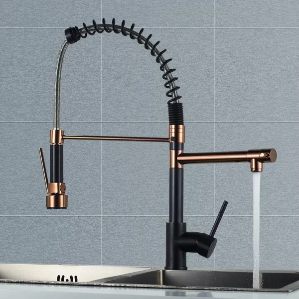 Stylish Deck Mounted Rose Gold Kitchen Faucet with Pull Down Sprayer