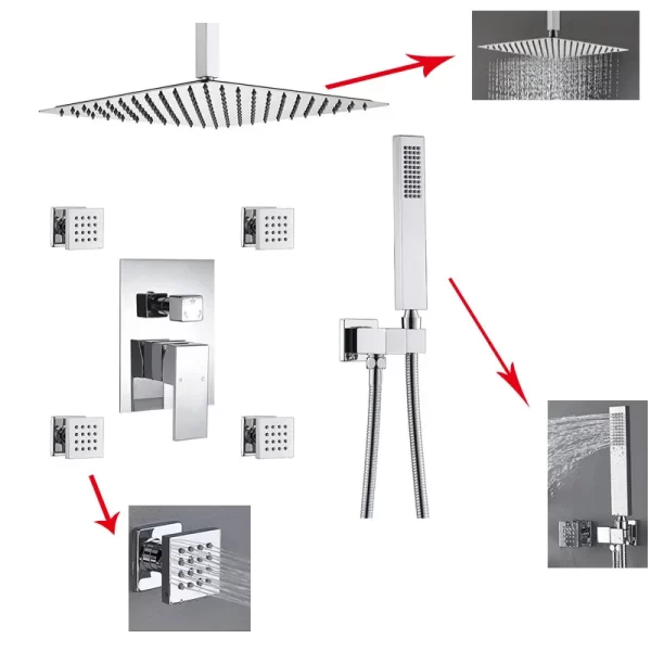 12 Inch Chrome Square Shower Set with Jets