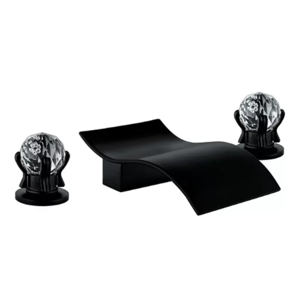 Elegant Black Waterfall Basin Tap with Crystal Knobs for Bathroom