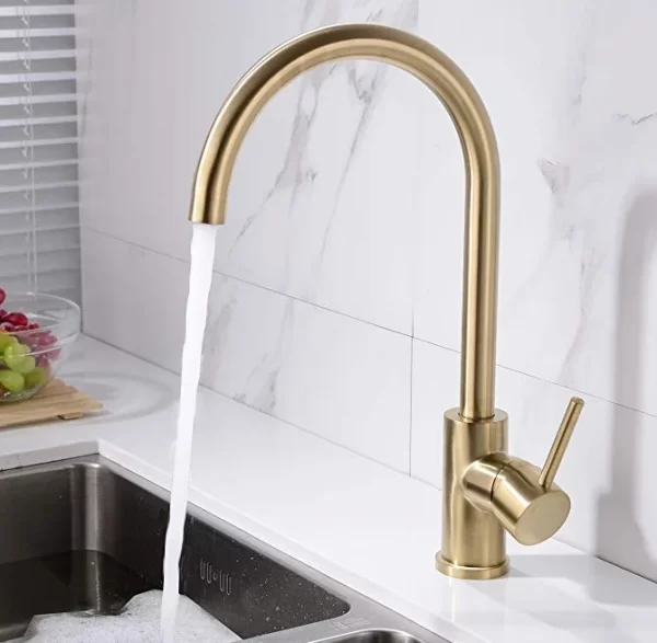 Brushed Gold Deck Mounted Mixer Tap for Kitchen