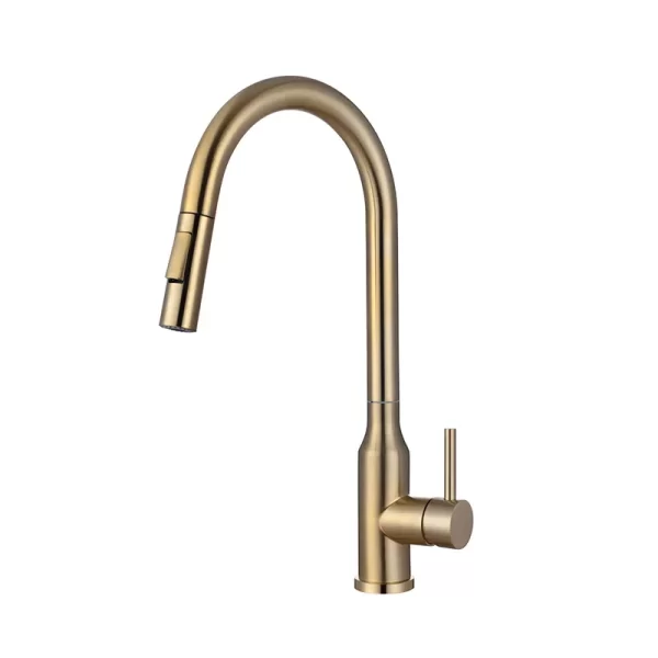 Brushed Gold Pull Out Kitchen Mixer Faucet