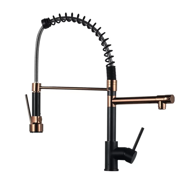 Stylish Pull-Down Brass Kitchen Faucet in Black and Rose Gold