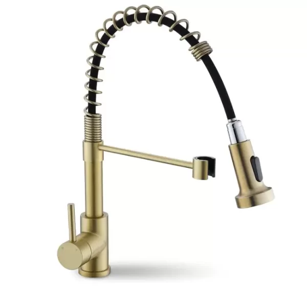 Brushed Gold Single Handle Kitchen Faucet with Pull Down Sprayer