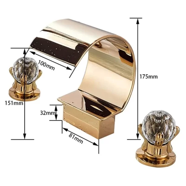 Elegant Gold Rozin Arc Waterfall Bathtub Filler Faucet