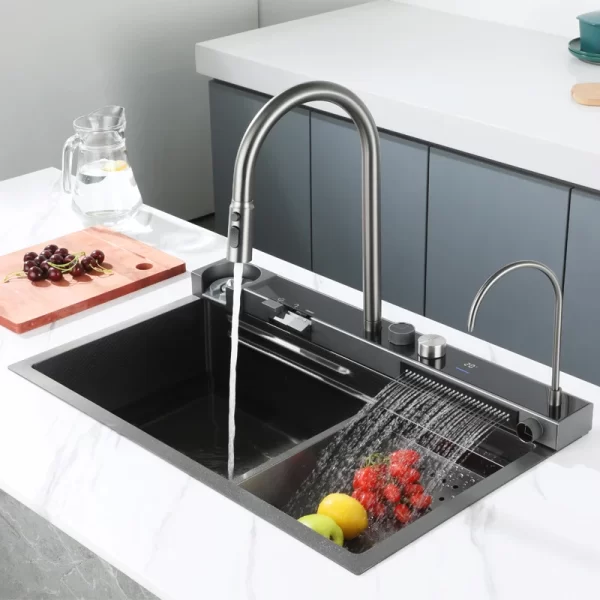 High-Quality Stainless Steel Kitchen Sink with Digital Display Faucet