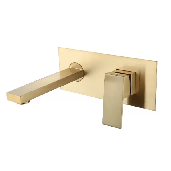 Brushed Gold Basin Mixer Tap - Wall Mounted