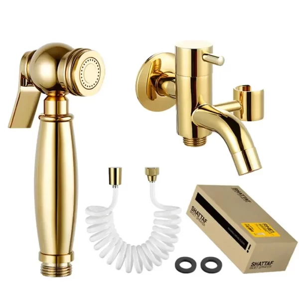 Portable Gold Brass Bidet Sprayer Set with Angle Valve
