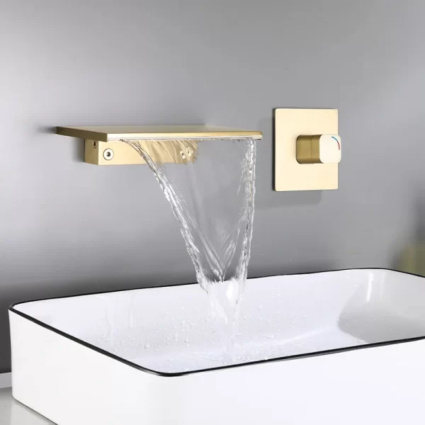 Elegant Gold Brushed Bathroom Brass Mixer Faucet with Waterfall Tap
