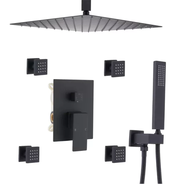 Matte Black 12-Inch Rain Shower Faucet Set