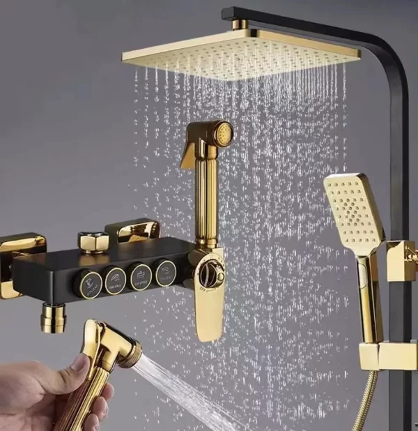 Elegant 8-inch Rainfall Shower Head Set - Black and Gold