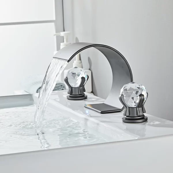 Gun Grey High Arc Waterfall Bathroom Faucet