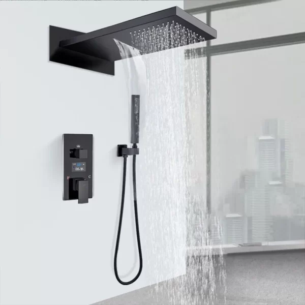 Matte Black Digital Display Rain Shower Head System