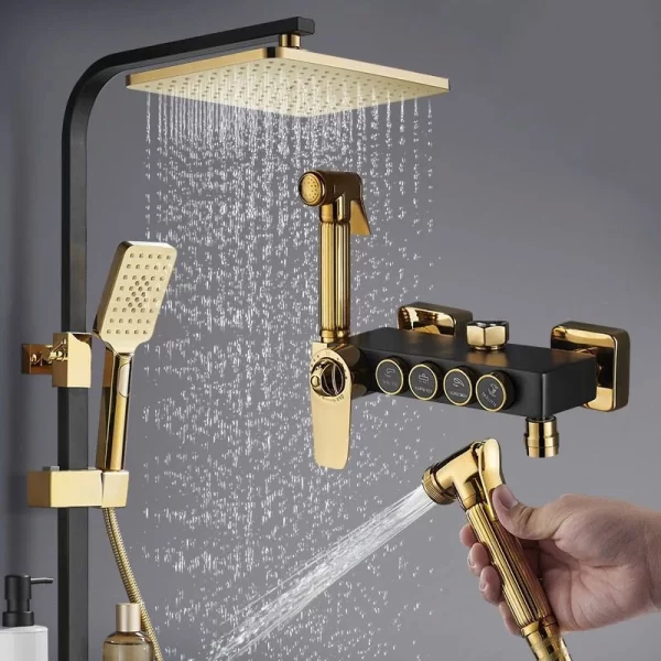 Vintage Black and Gold 8-Inch Rainfall Shower Set