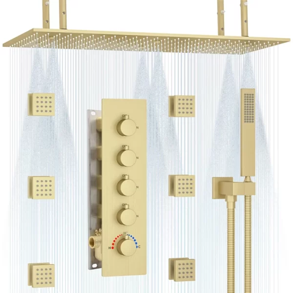 16'' Gold Rainfall Shower System with Thermostatic Valve