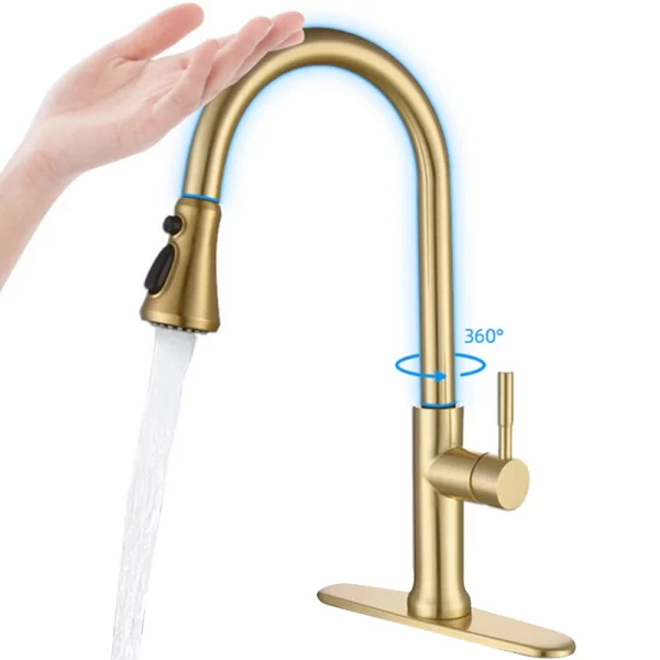 Gold Stainless Steel Sensor Kitchen Faucet - Hot & Cold Mixer