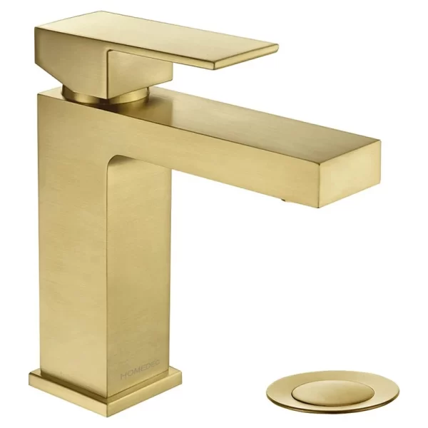 Modern Brass Gold Bathroom Sink Faucet with Drain